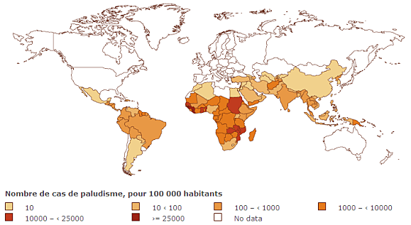 Carte de la malaria dans le monde